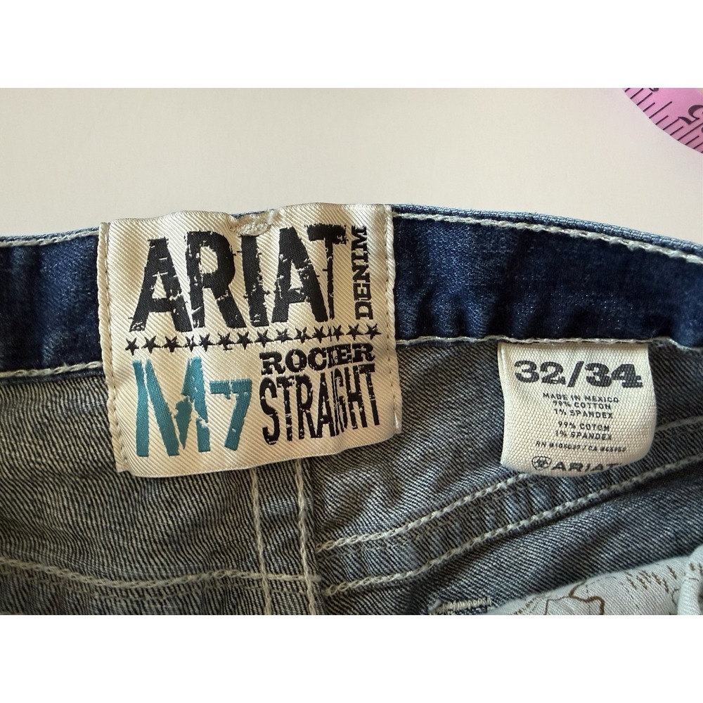 Ariat M7 Rocker Jeans Mens 32x34 Stretch Slim Fit Straight Coltrane Medium Wash - Picture 13 of 16